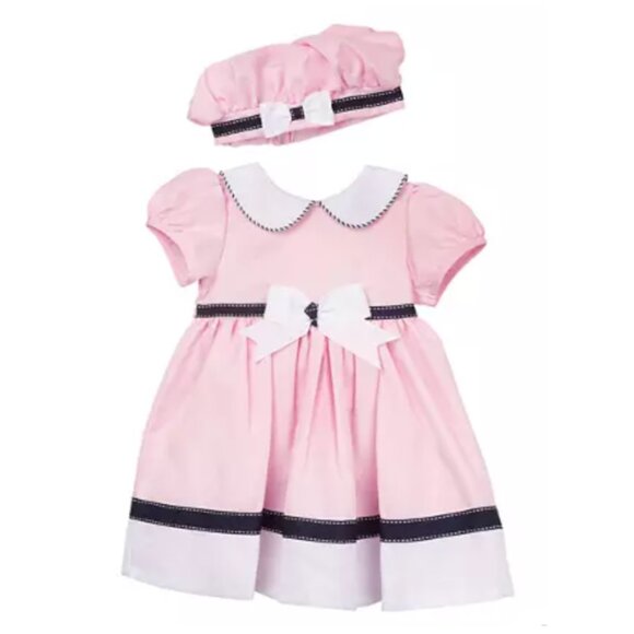 Girls Pink Nautical-Inspired Bow Dress With Matching Hat New With Tags - Picture 1 of 4
